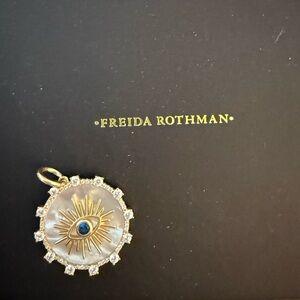 Freida Rothman Gold & Mother-of-Pearl Evil Eye Pendant with Blue Center Stone